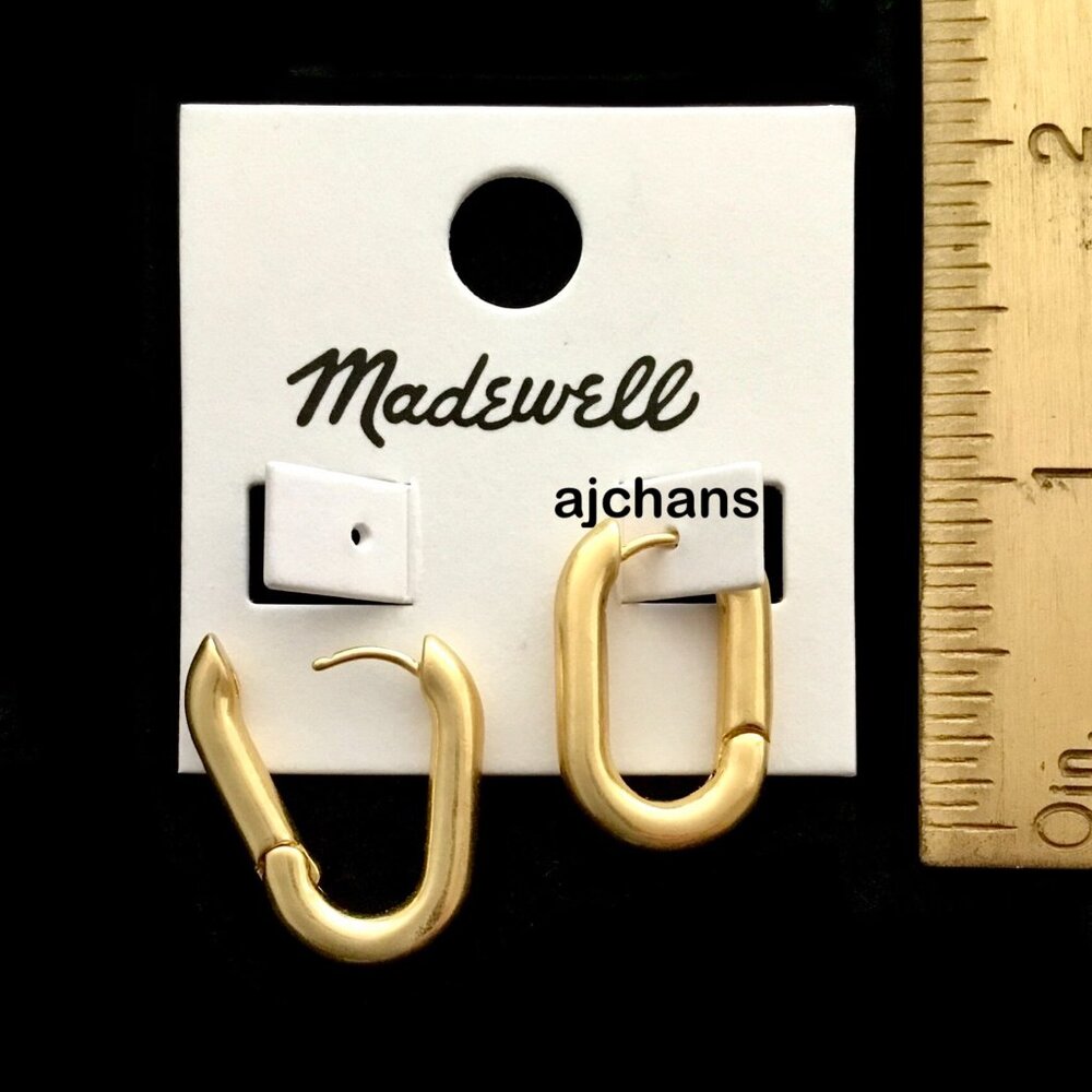 Madewell Vintage Gold Tone Carabiner Medium Huggie Hoop Earrings - Picture 4 of 6